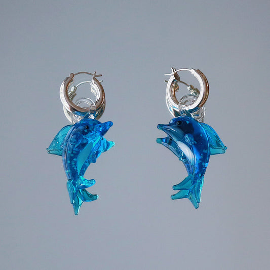 Glass art dolphin earrings