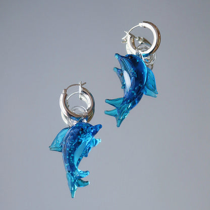 Glass art dolphin earrings