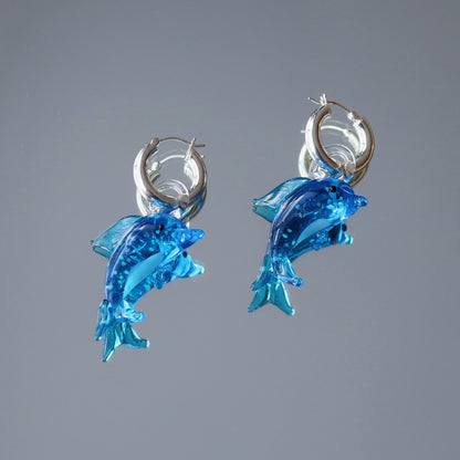 Glass art dolphin earrings