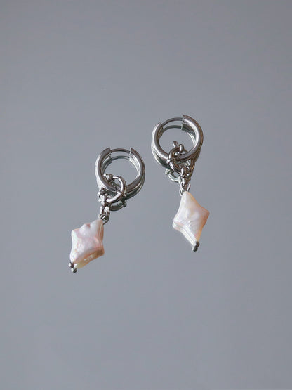 Mini pearl north star charm earrings